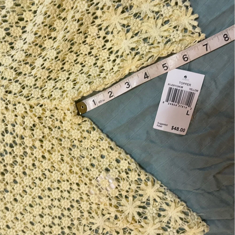CHRISMcLaughlin Crochet Floral Butter Yellow Cardigan Lace Cropped Boho - Picture 13 of 16